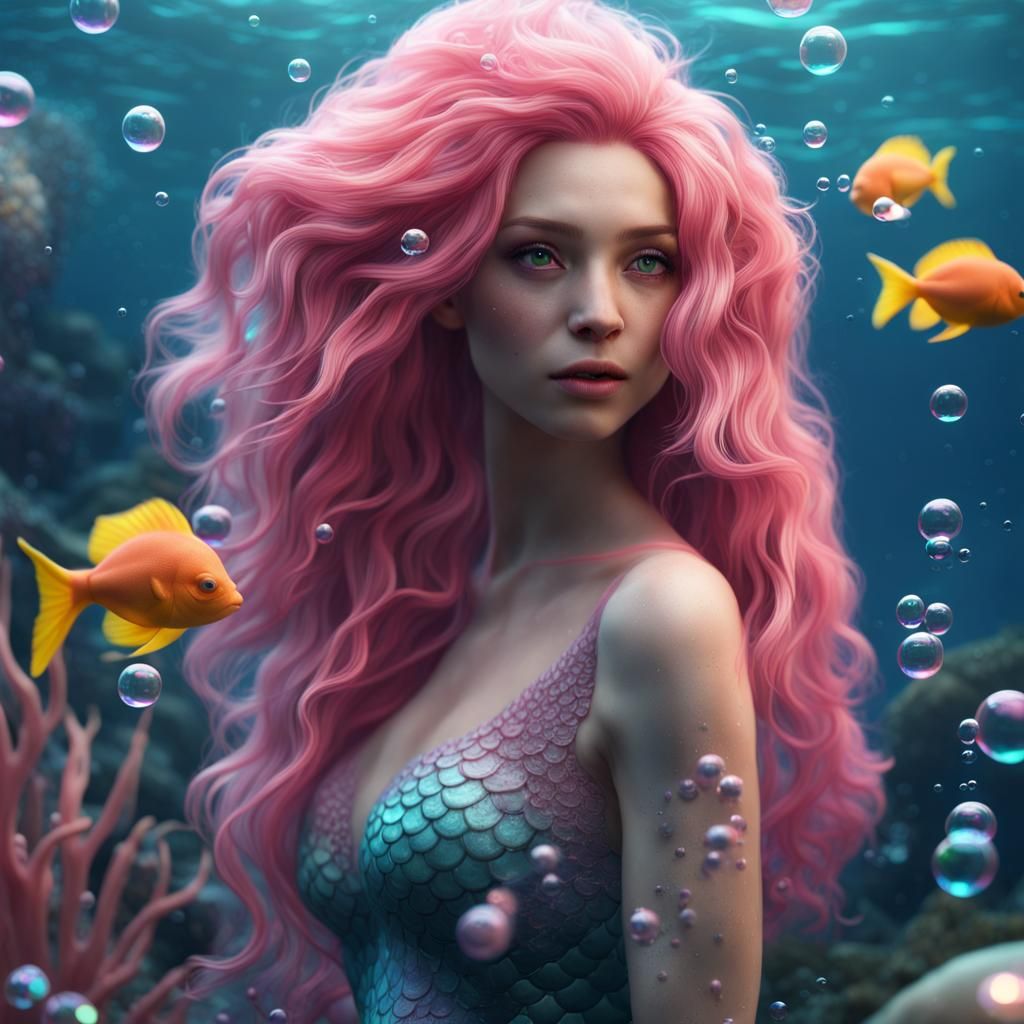 Pastel Mermaid with Pink Hair Underwater