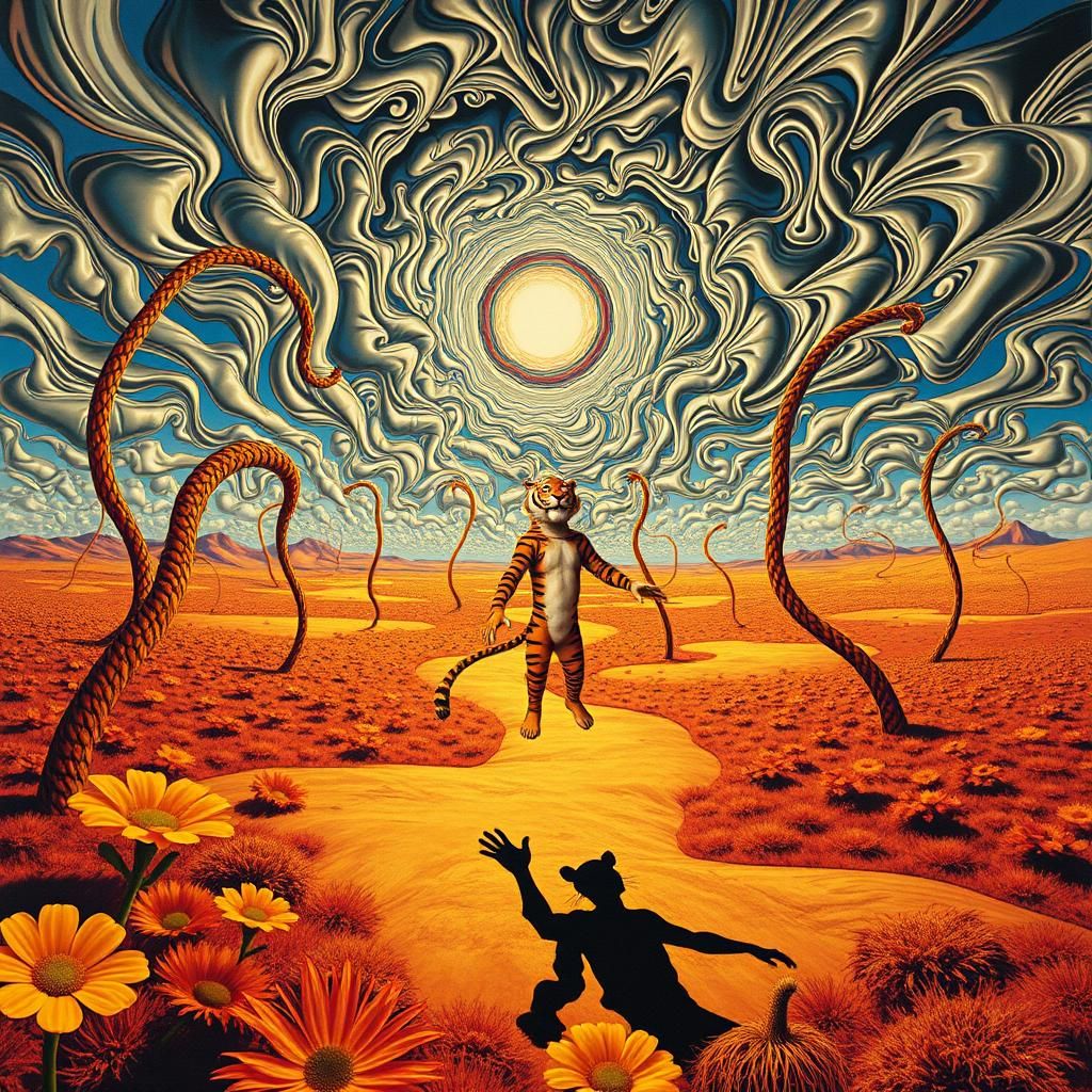 Surreal Landscape with Elastic Flora and Floating Tigger