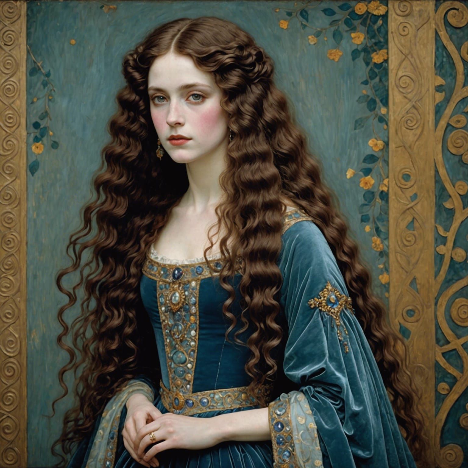 Princess with Ringlets in Klimt-Inspired Art