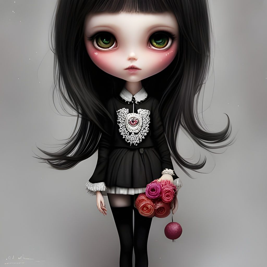 Detailed Blythe Doll with Bubbles in Fantasy Art Style