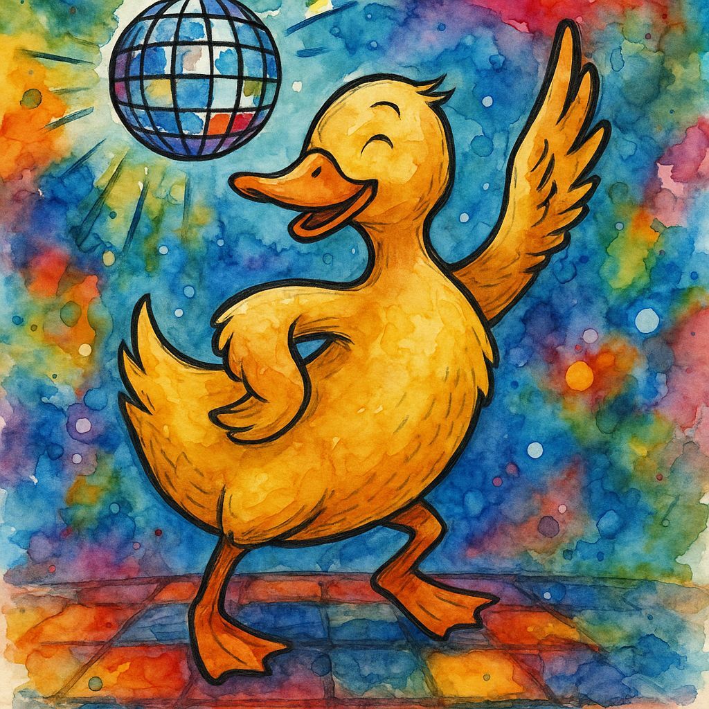 Disco Dancing Duck in Watercolor and Ink