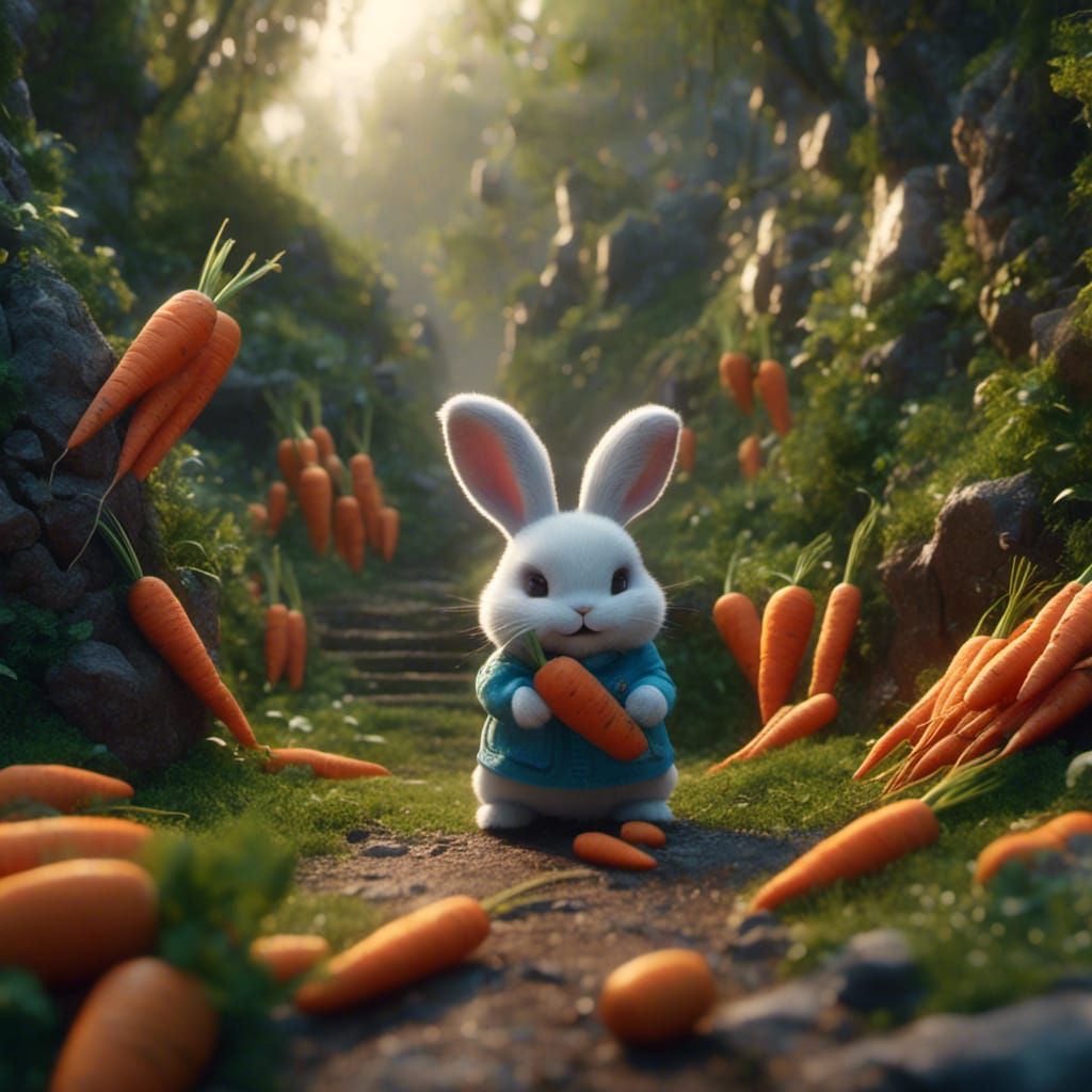 Bunnies and Carrots in Detailed Matte Painting Style