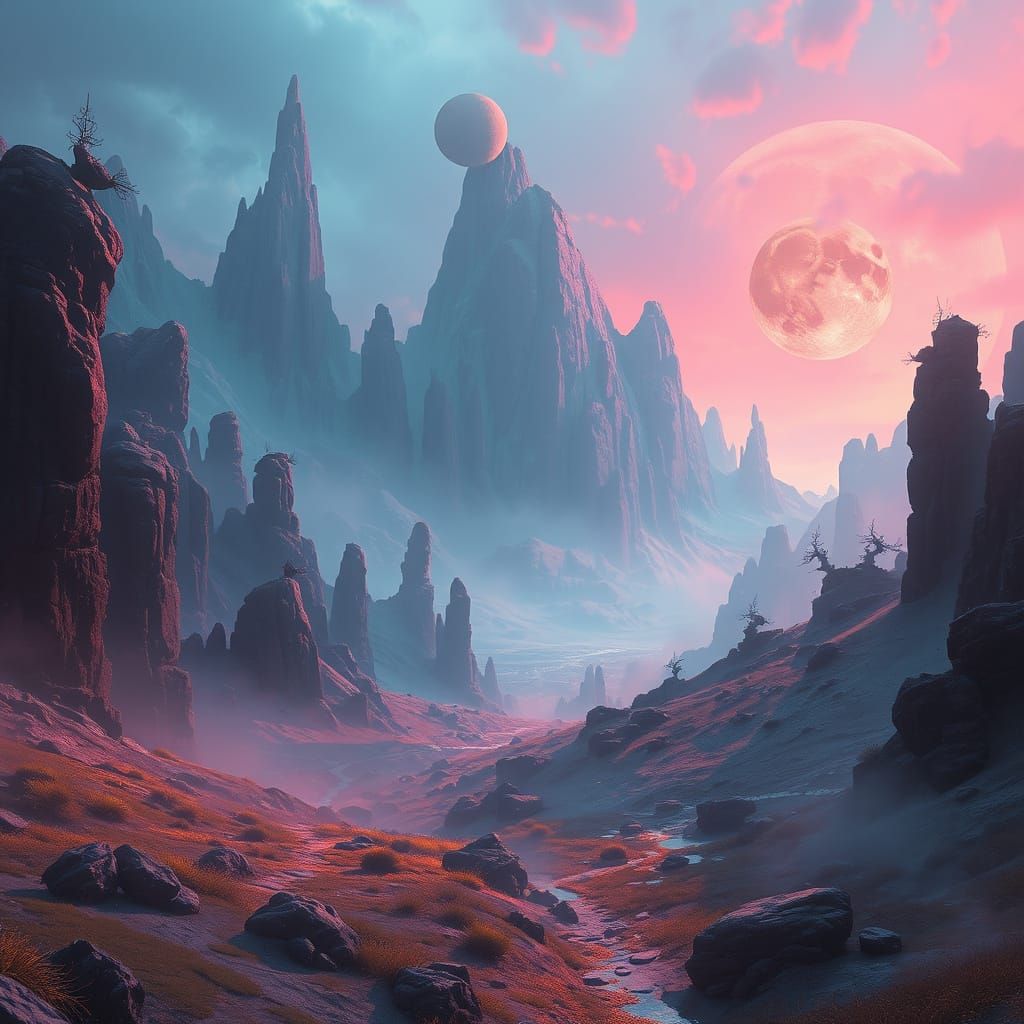 Mystical Landscape in Atmospheric Sci-Fi Style