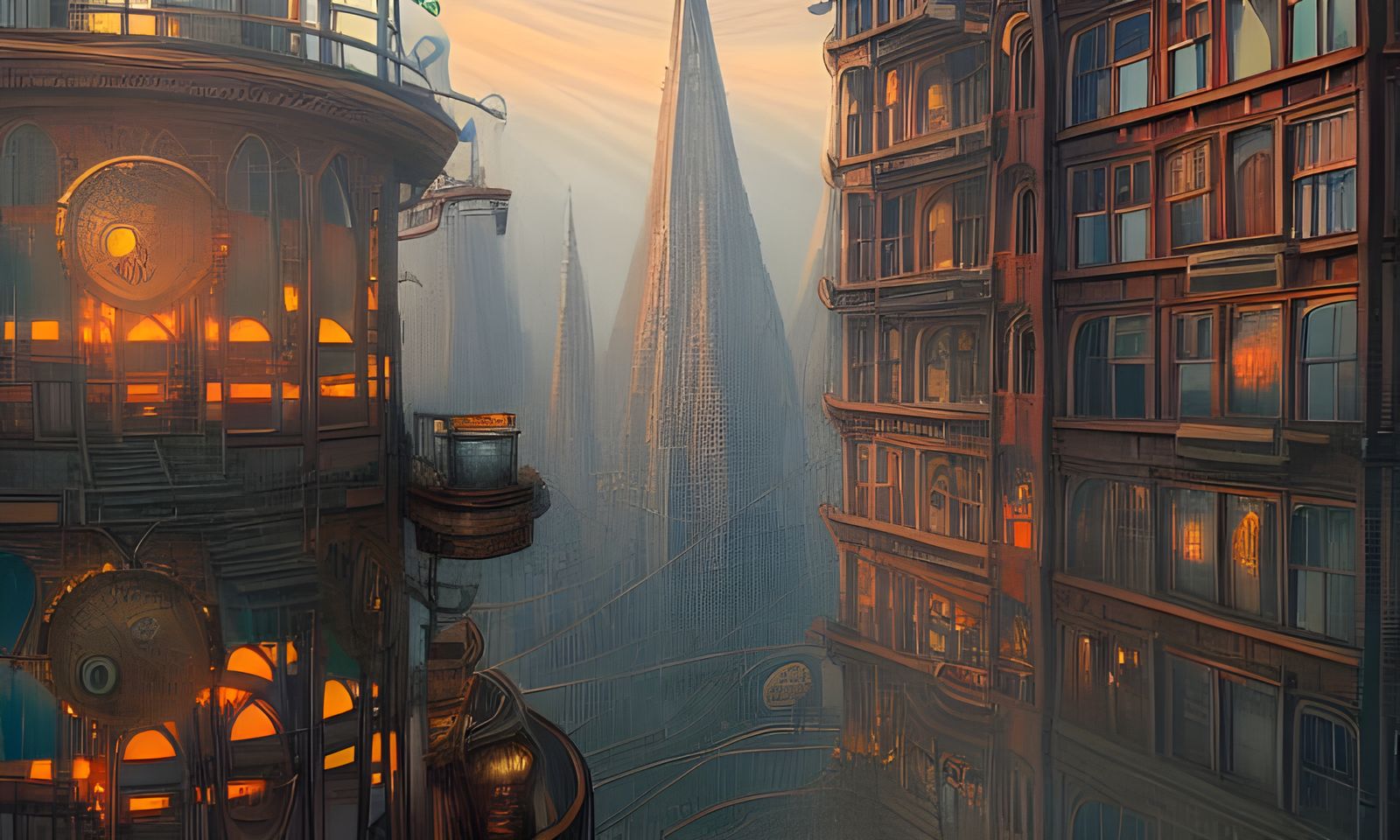 Vibrant Steampunk City with Nouveau Architecture