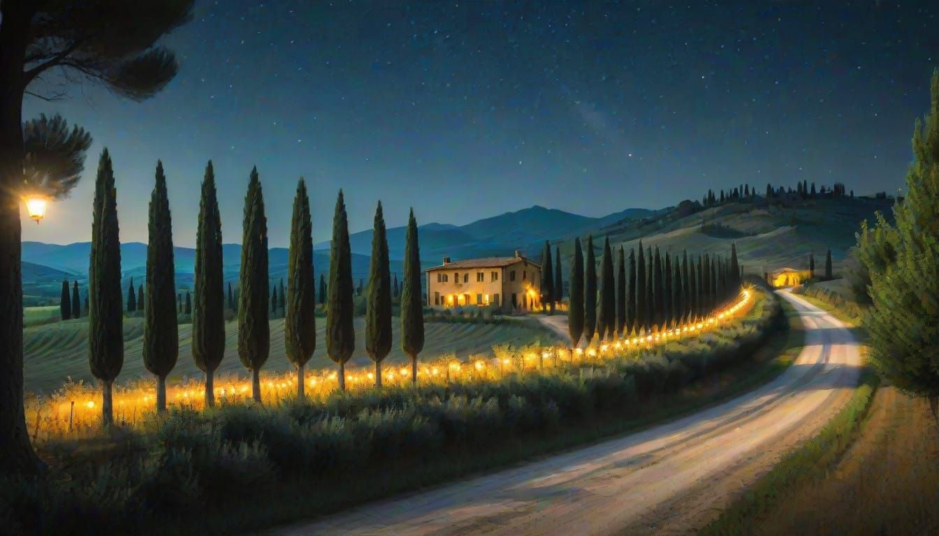 Luminous Tuscan Countryside at Night