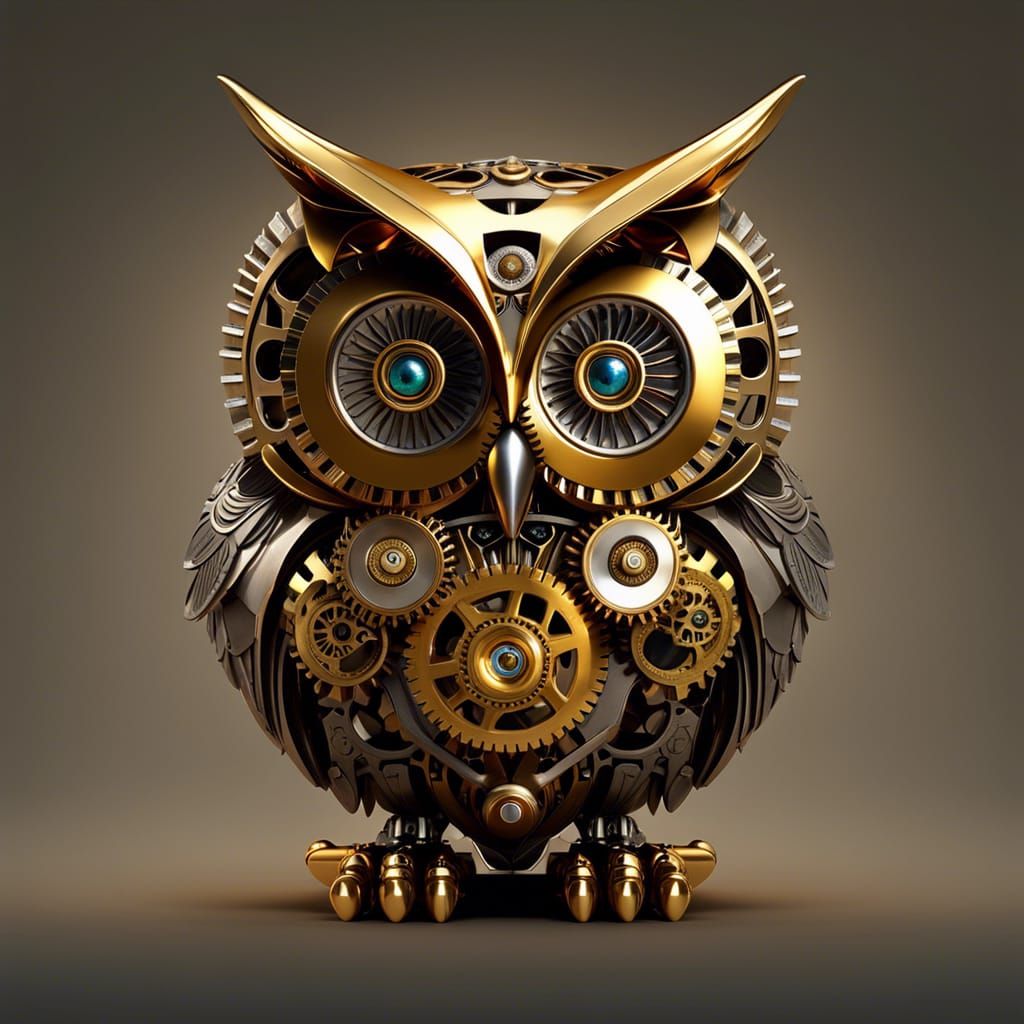 Steampunk Clockwork Robotic Owl in 3D Vector Art