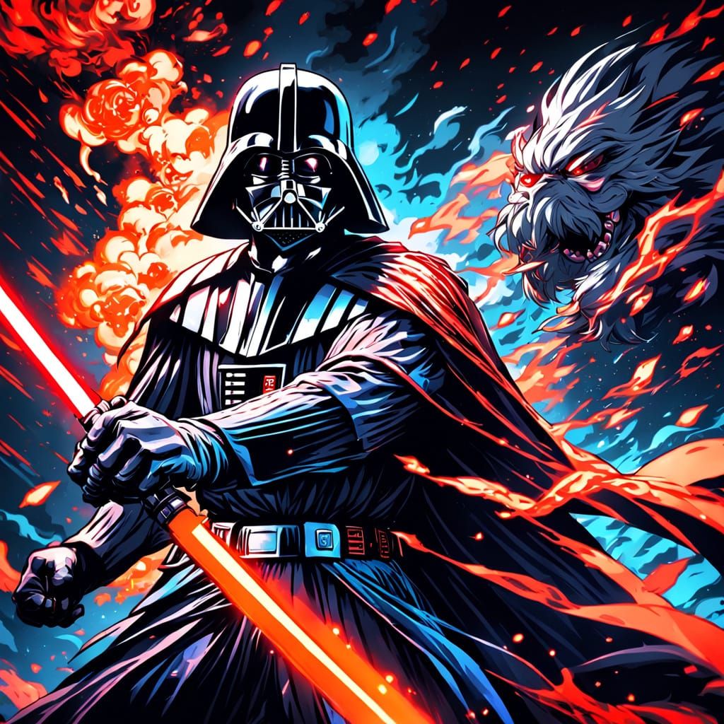 Darth Vader vs Goku: Dark Fantasy Anime Art