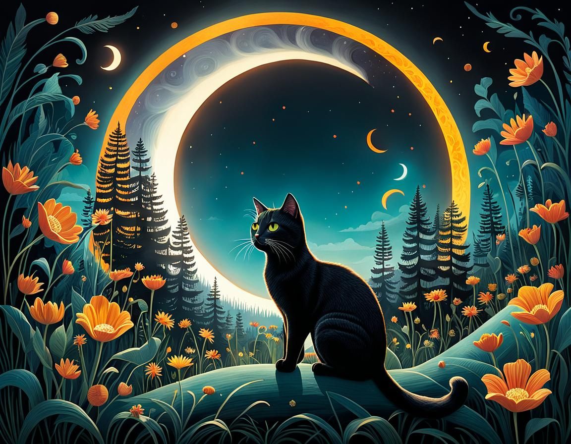 Ring of Fire Eclipse Over Whimsical Cats