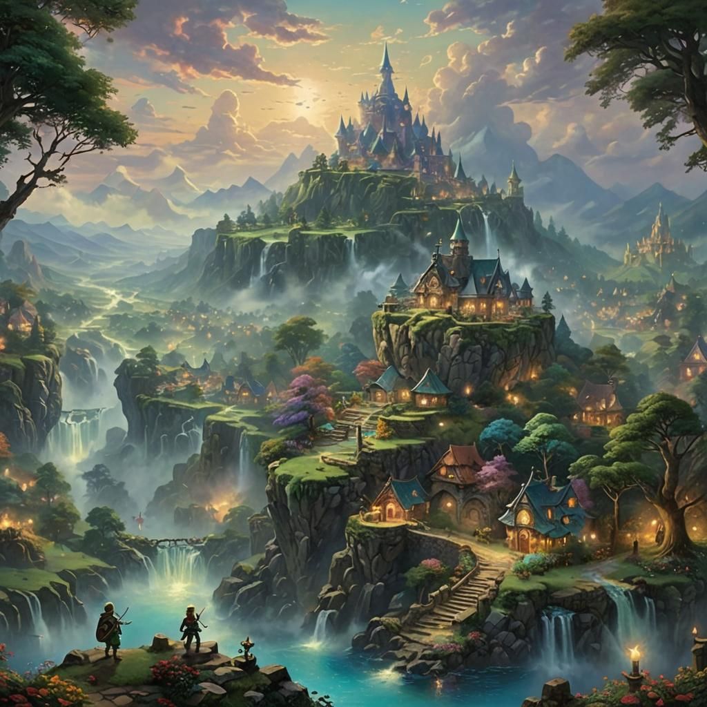 Ethereal Fantasy Landscape in Kinkade Style