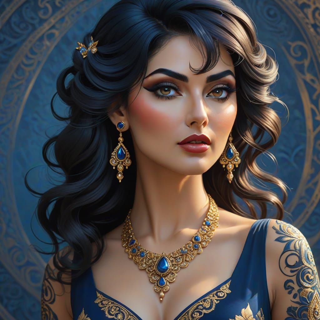 1950s Pin-Up in Opulent Persian Miniature Style