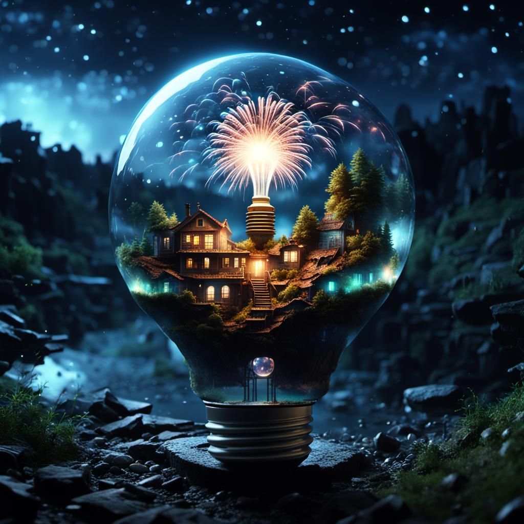 Fireworks Over Sunken City in Lightbulb