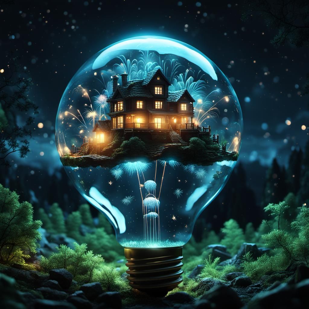 Fireworks Explode Over Sunken City in Lightbulb