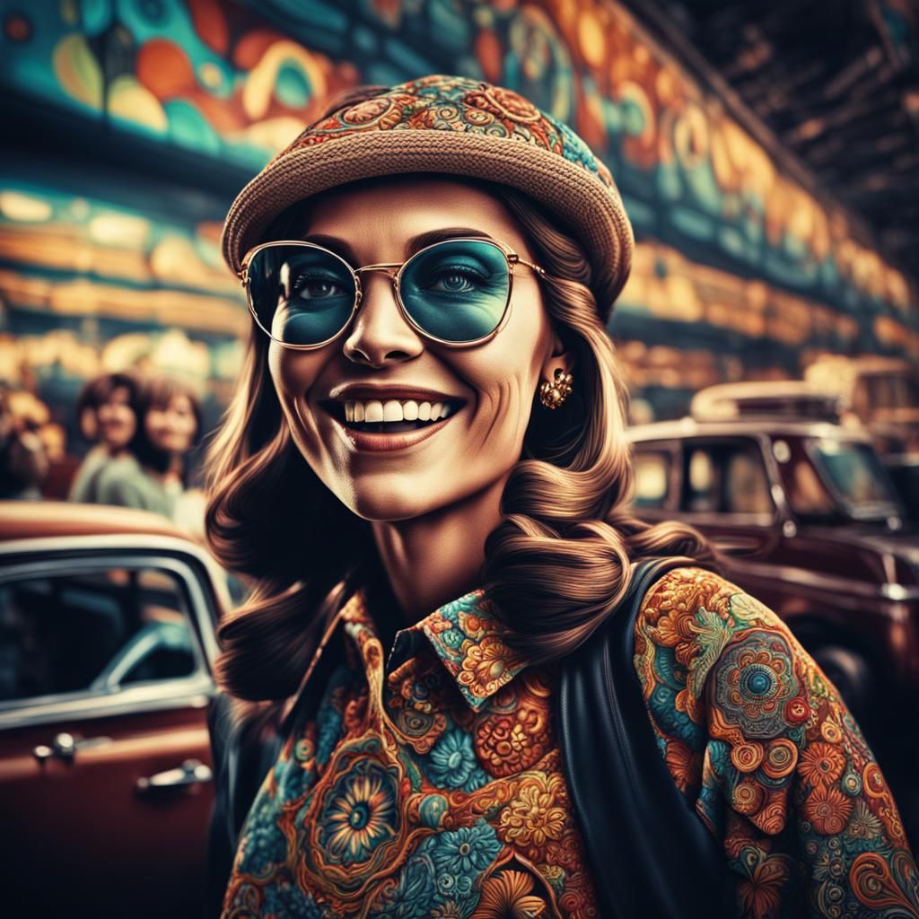 Groovy 60s Inspired Portrait of a Happy Woman