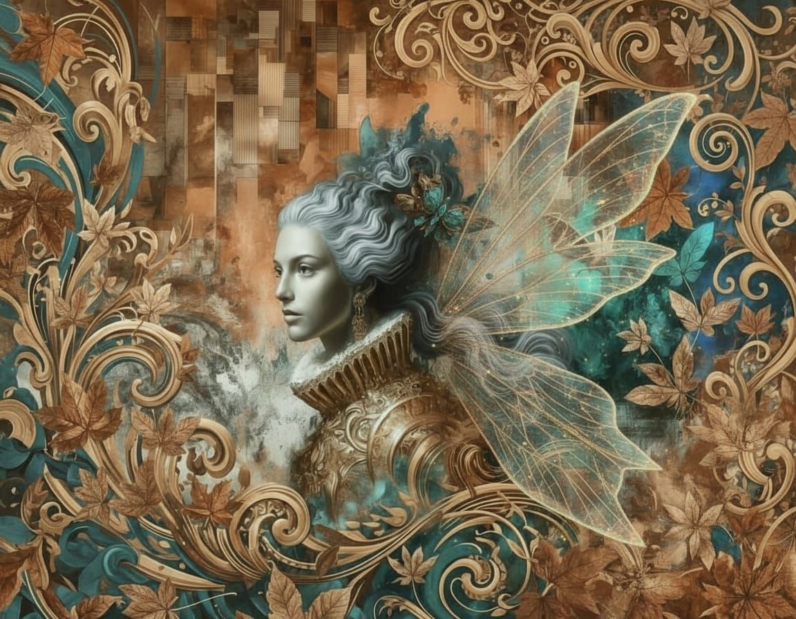 Rococo Woman with Gray Hair in Autumnal Style