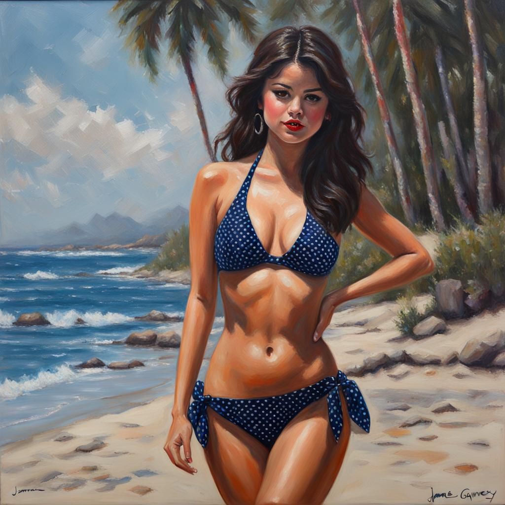 Polka Dot Bikini Portrait as Oil Painting