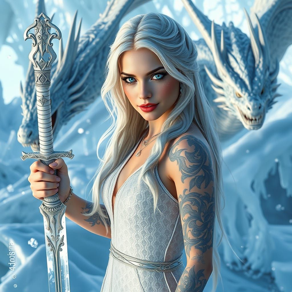 Ethereal Ice Warrior in Shimmering Landscape