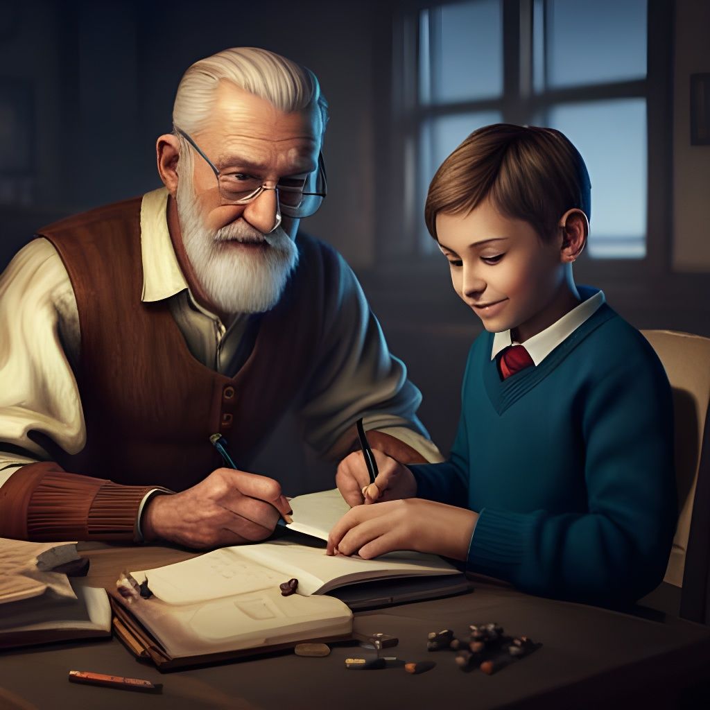 Grandfather and Boy Studying: 3D Game Cinematic