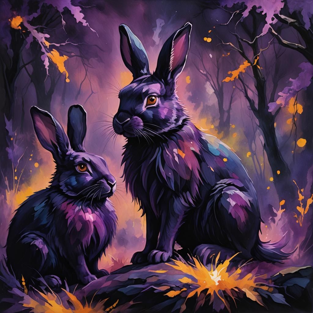 Magical Purple Rabbits in Fauvist Fantasy Style