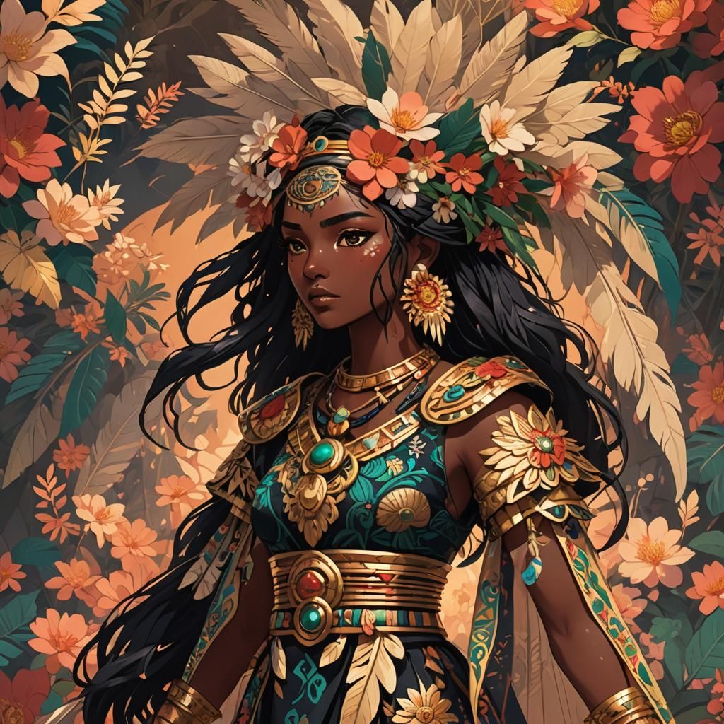 Aztec Warrior: Anime Girl with Obsidian Sword