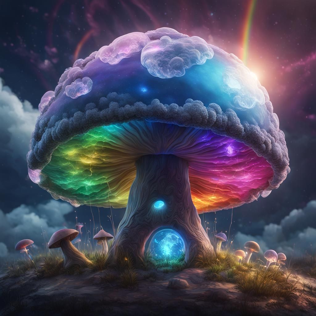 Crystal Mushroom with Rainbow Lightning Moon
