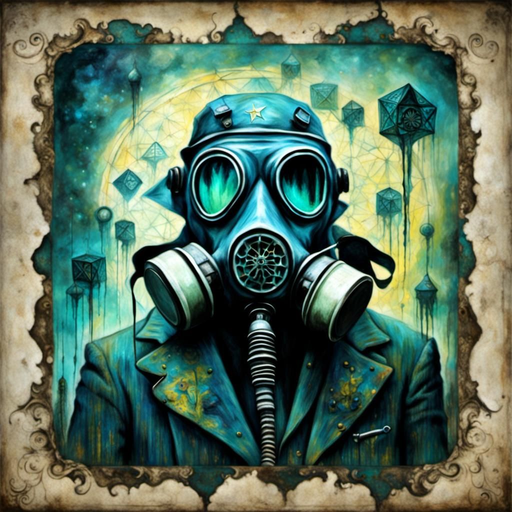 Surreal Gas Mask Figure in Abstract Expressionist Style