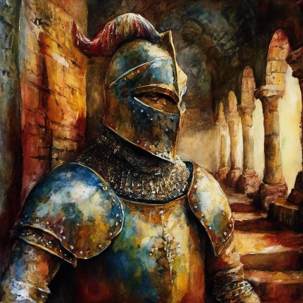 Knight Stands Guard in Medieval Castle