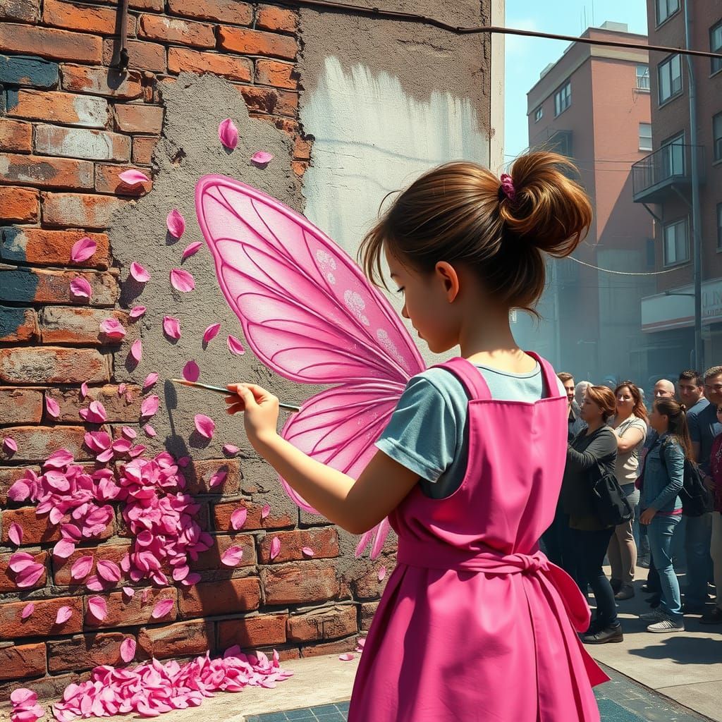 Whimsical Urban Fantasy Art in Vibrant Pink