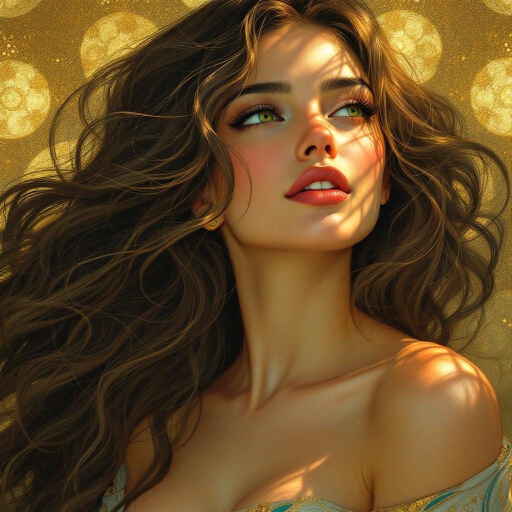 Emerald Eyed Woman with Long Flowing Hair