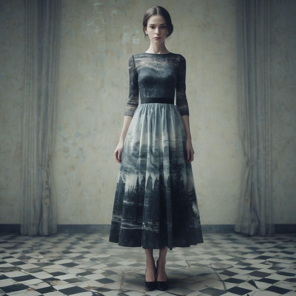 Elegant Woman in Double Exposure, Photorealistic Portrait