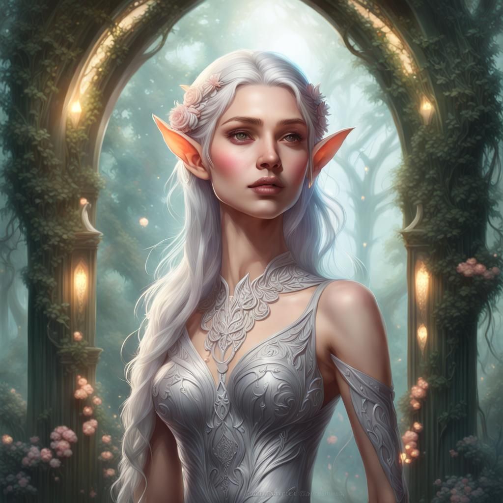 Ethereal Elf in Forest, Digital Painting