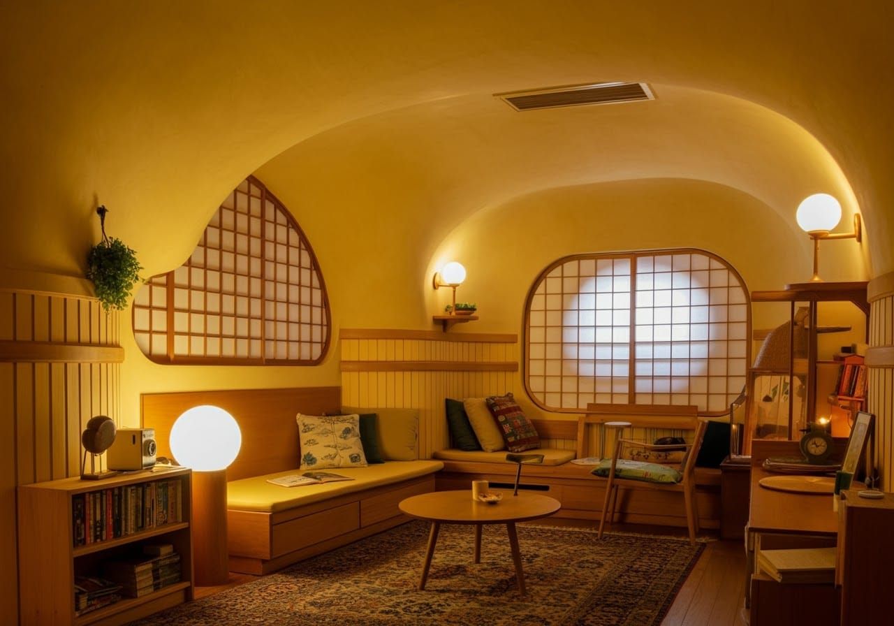 Cozy Japanese Interior with Rounded Architecture