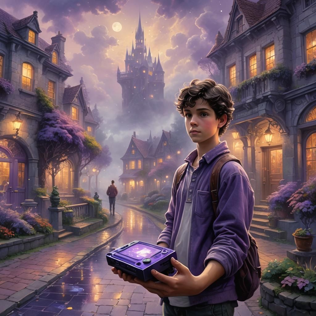 Boy with Purple Block in Ethereal Fantasy Style
