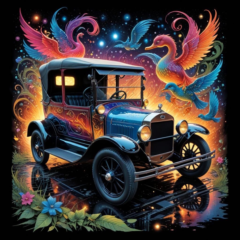 Colorful Model T Ford in Comic Book Style