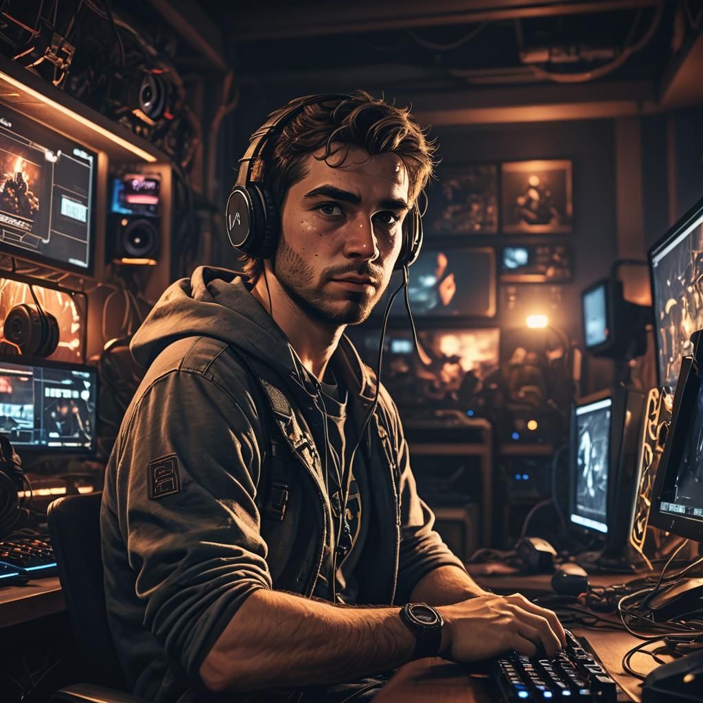 Cinematic Gamer Portrait in Moody Lighting