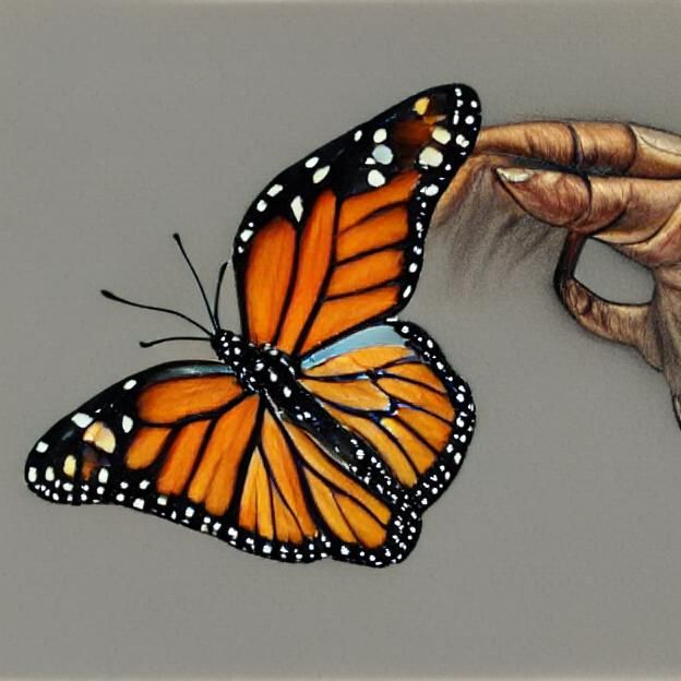 Butterfly on Skeleton Hand in Watercolor Style