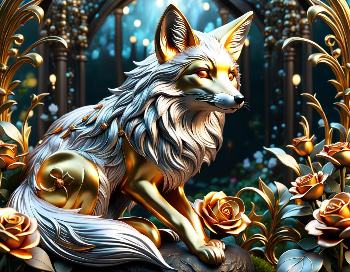Silver gold fox in the gold rose gardens