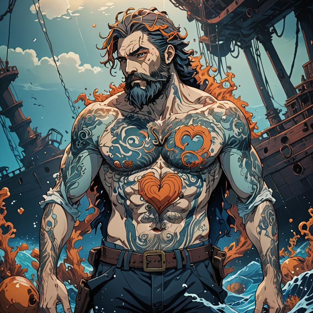 Anime Bearded Man in Sunken Ship