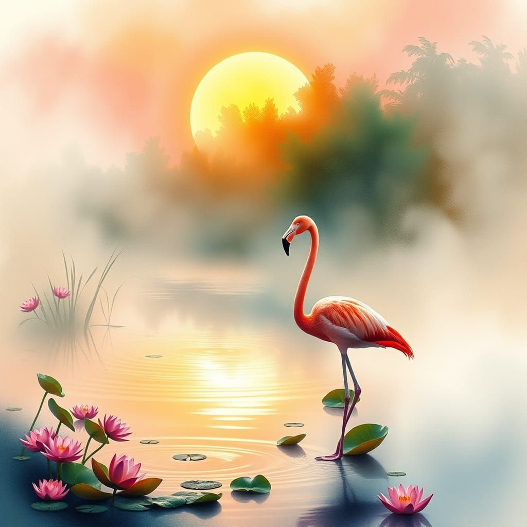 Ethereal Flamingo in Mystical Marshland