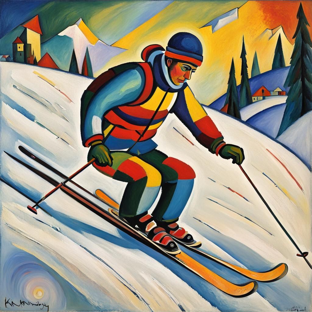 Abstract Skier in Oil Painting Style