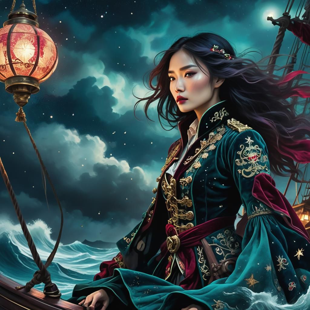 Twilight Pirate Captain in Pre-Raphaelite Style