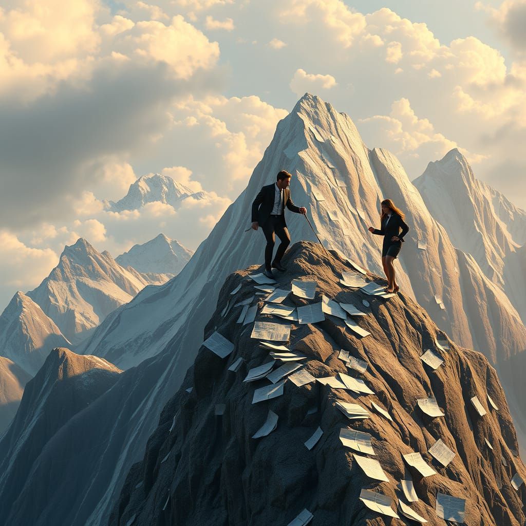 Corporate Climbers Conquer Towering Paperwork Peak