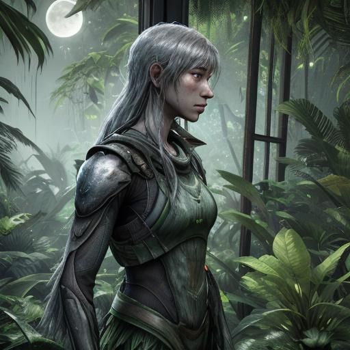 Moonlit Jungle View from Window in 3D