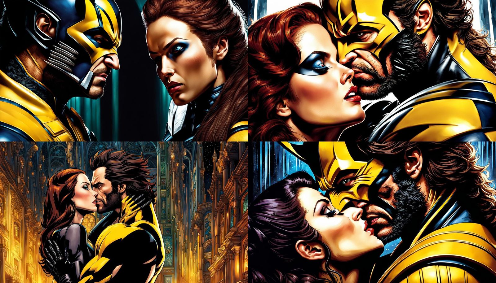 Rogue Drains Wolverine's Power in Gustav Klimt Style