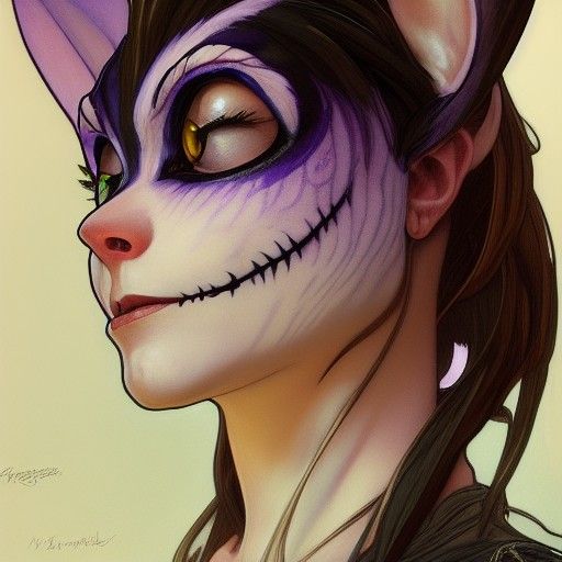 Detailed Cheshire Cat Portrait in Art Nouveau Style