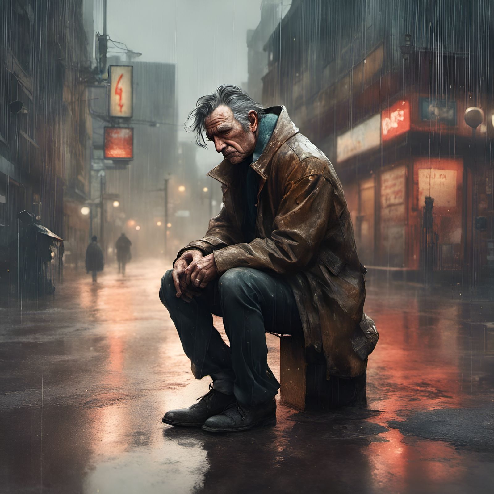 Sad Man Portrait Illustration in Digital Art Style