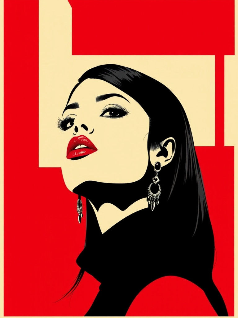Striking Woman with Red Lips in Graphic Style