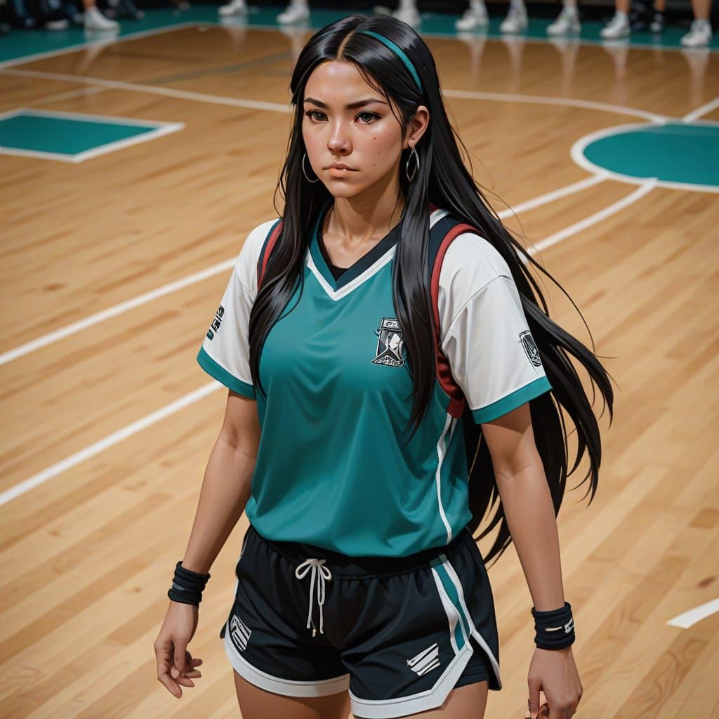 Confident Native American Basketball Athlete in Traditional...