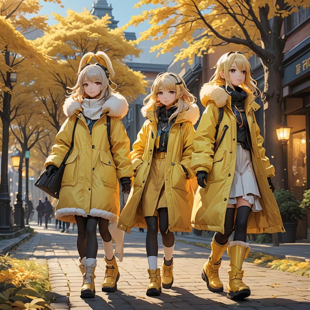 Anime Girls in Oversized Coats: 3D Pastel Art