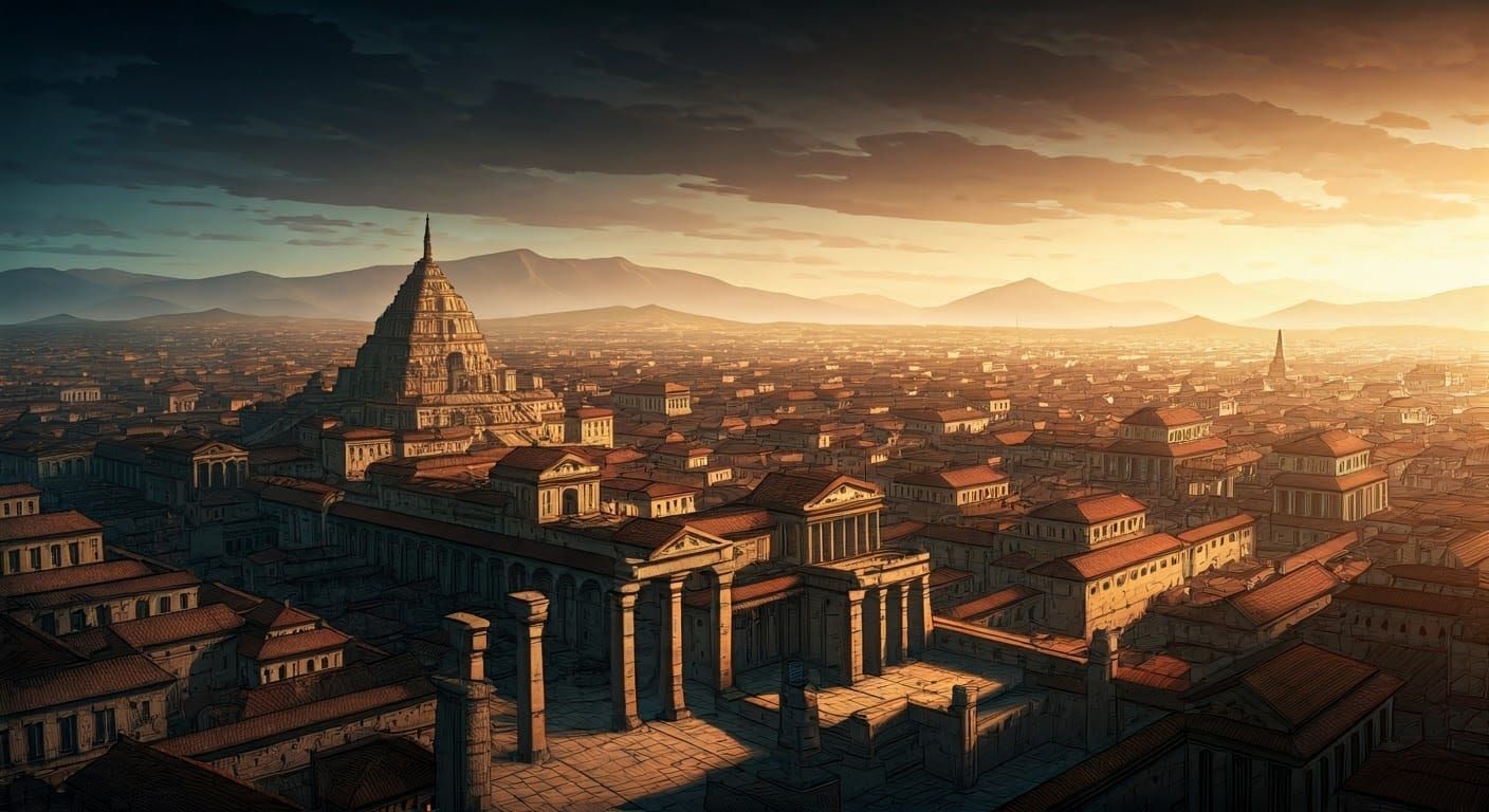 Epic Ancient Cityscape in Cinematic Comic Style