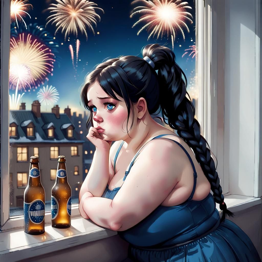 Lonely Girl Watches New Year's Fireworks Display